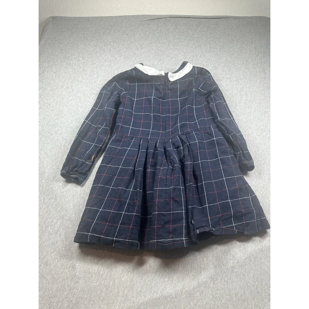Jacadi Dress Infant Girls Size 5A Blue Plaid Long‎ Sleeve